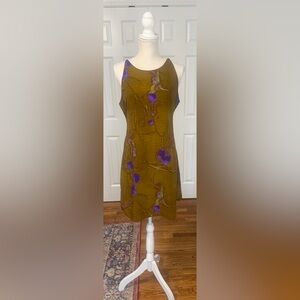 Y2K Helen Blake Green Purple Floral Sleeveless Dress Zip & Tie Sz 13/14